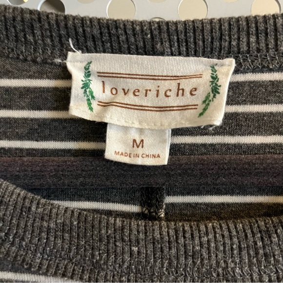 Love Riche Round Neck Sweater Statement Sleeves Size Medium Grey White Stripes - Picture 4 of 9